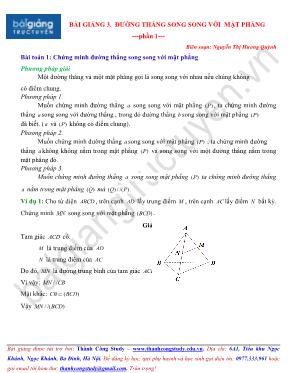 Bài giảng 3 Đường thẳng song song với mặt phẳng - Phần 2